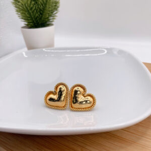 Aretes Corazón Tejido Bronce Baño de Oro 24k